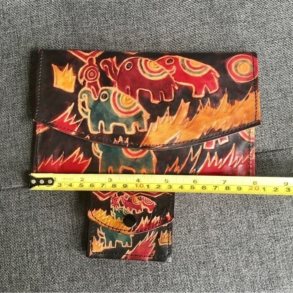Colorful Elephant Wallet Clutch with Matching Coin Purse, Genuine Leather, Brown - Picture 14 of 17